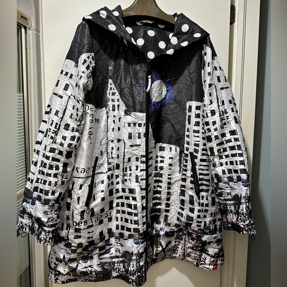 Crinkle Fabric Reversible Zip Raincoat by UbU